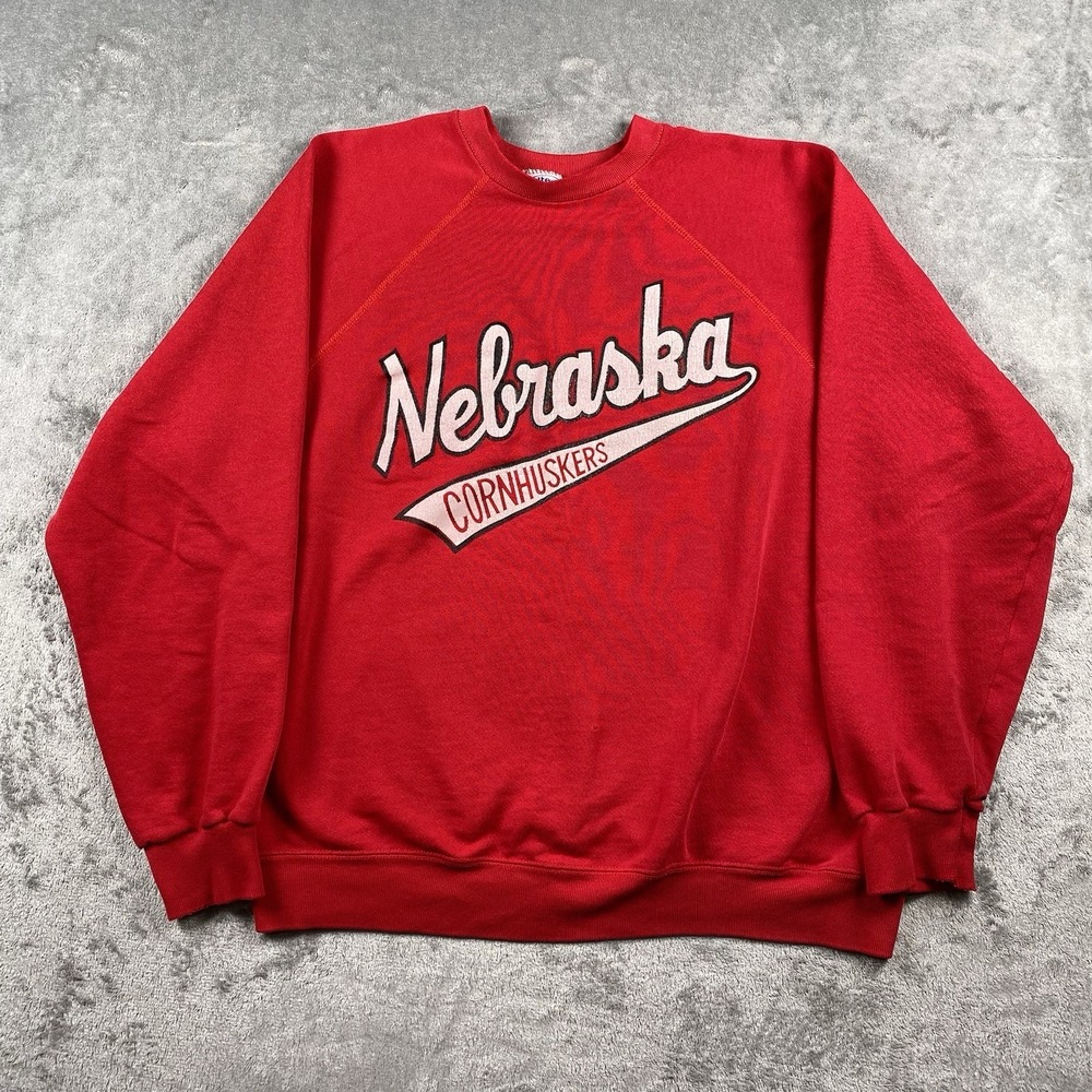 Vintage Nebraska Cornhuskers Sweatshirt Mens Size XL Red Fleece 80s Crewneck